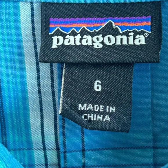 Patagonia Dark Turquoise Blue Plaid Button Front Shirt Size 6 - Picture 3 of 5